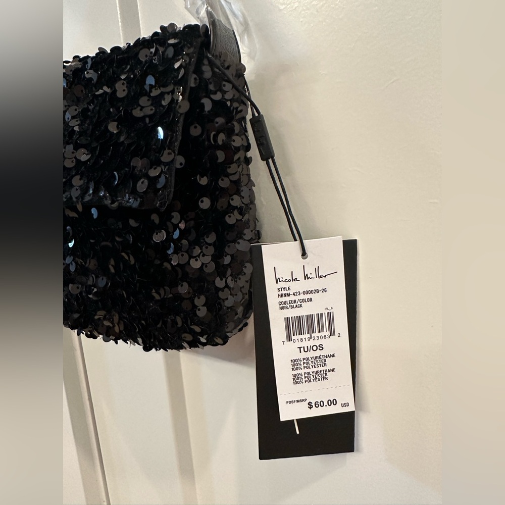 Nicole Miller Sequined Shoulder Bag - NWT - Adjustable Strap - Black - Clutch - Picture 4 of 13